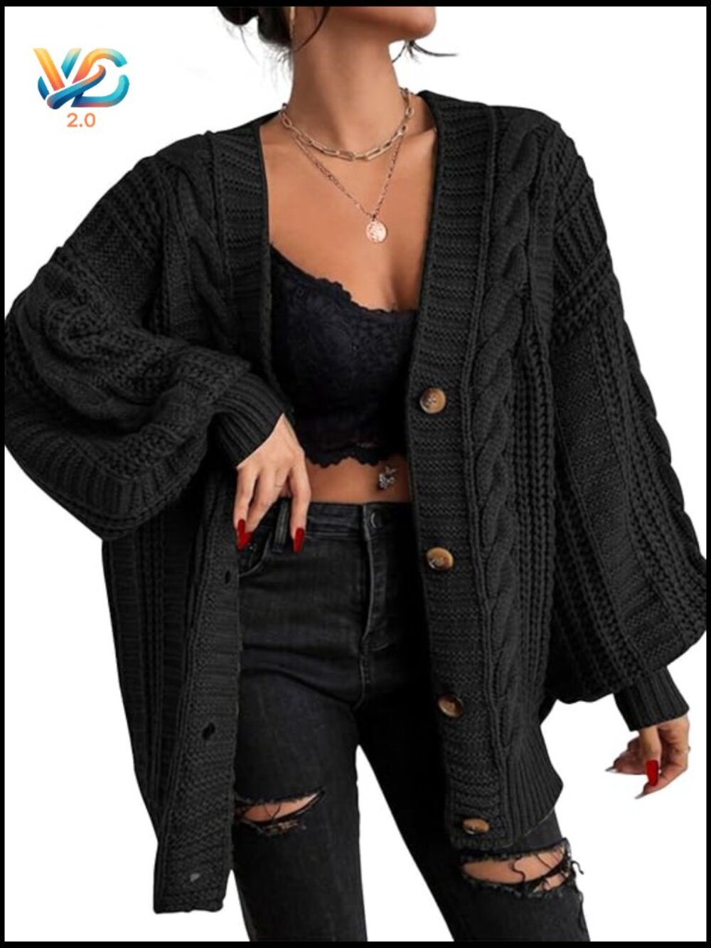 Oversized Cardigan Sweater Open Front Long Sleeve Button Down Knit Soft